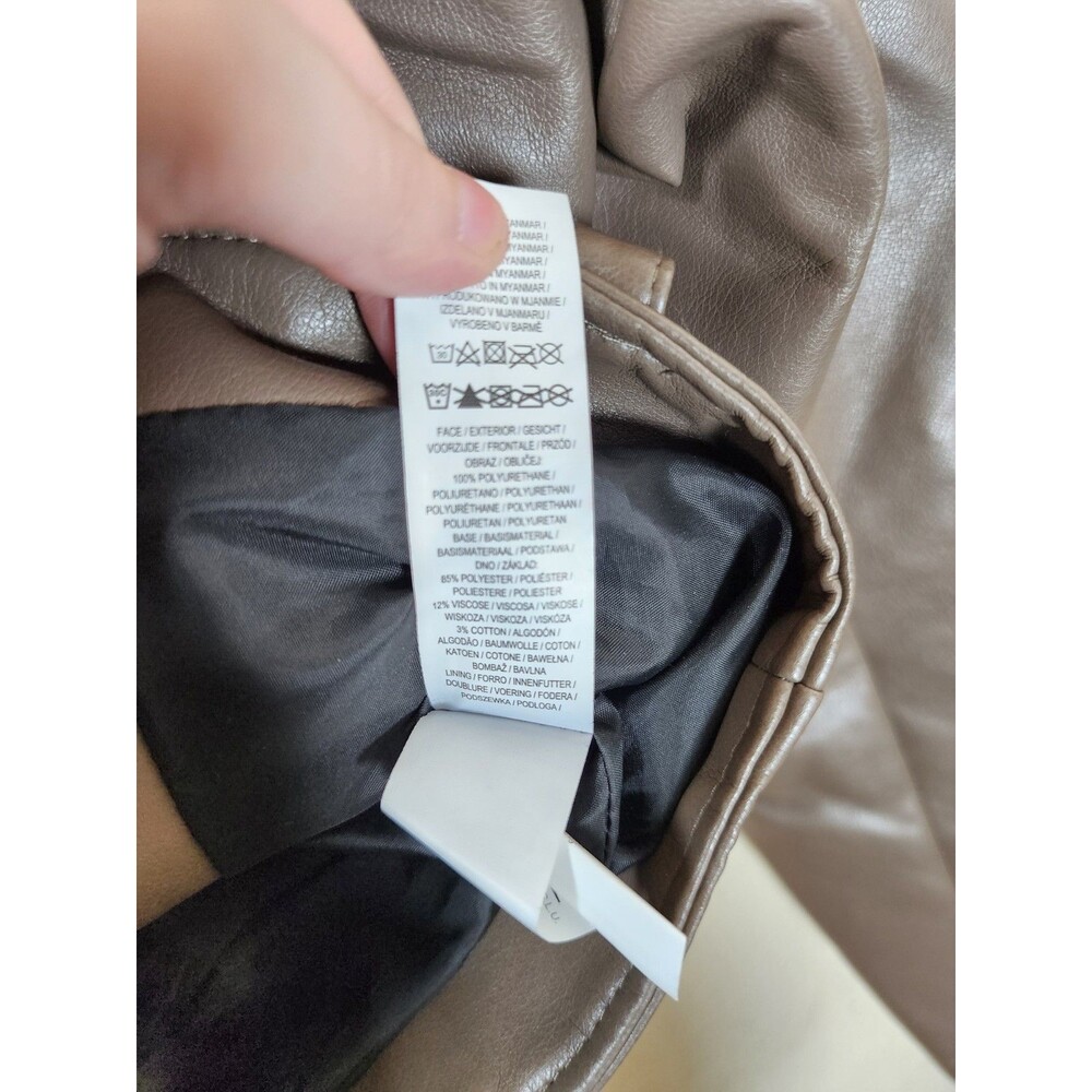 Primark Womens Size 4 Tan Faux Leather Zip Up Biker Jacket - Picture 7 of 7